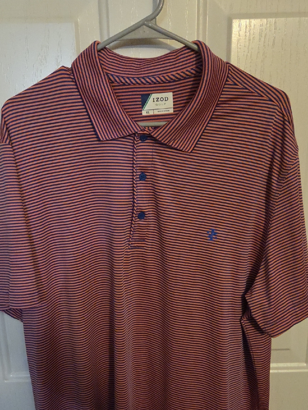 Izod Pink and Navy Micro-Stripe Polo Size XL